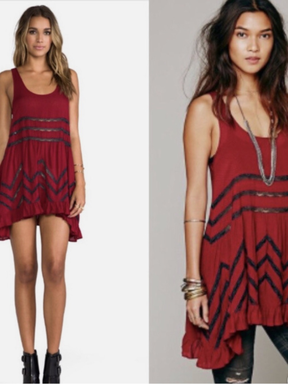 Free People Red Voile and Lace Trapeze Slip Dress